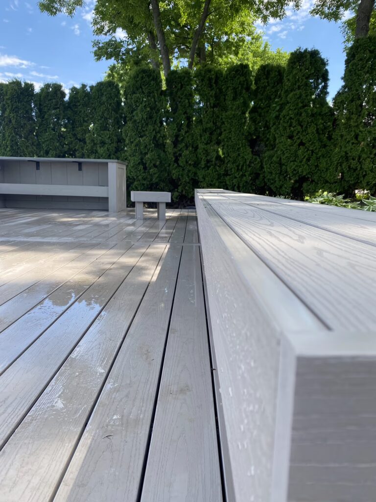 Deck with integrated matching benches. 