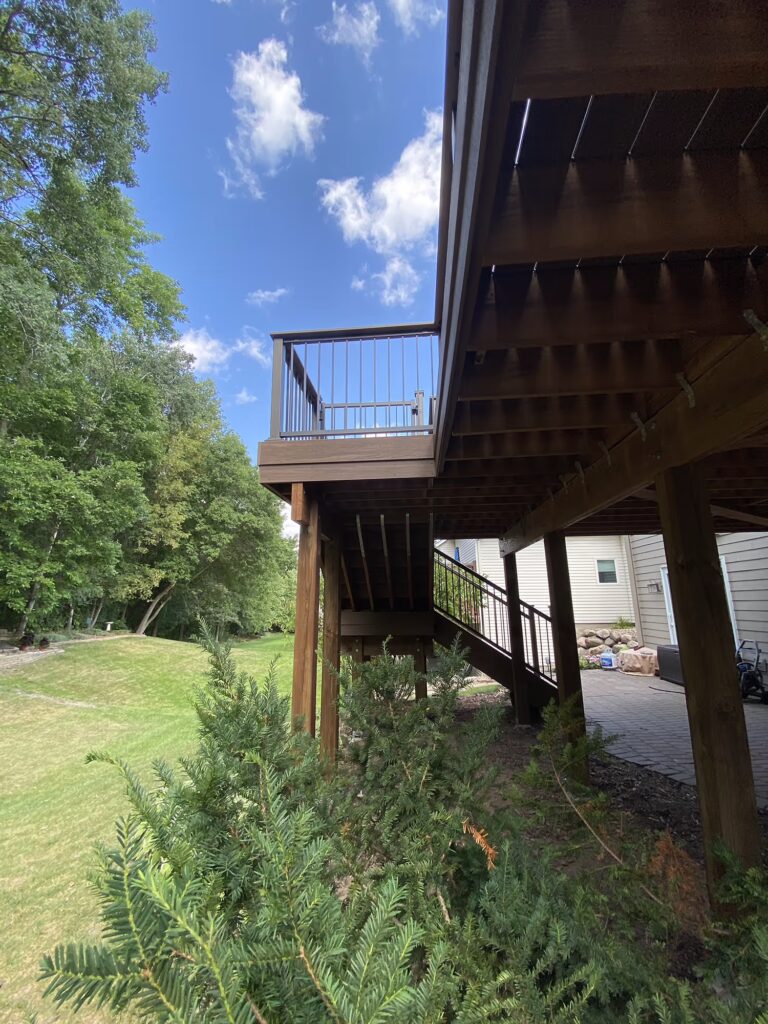 Side view of a deck from the ground.