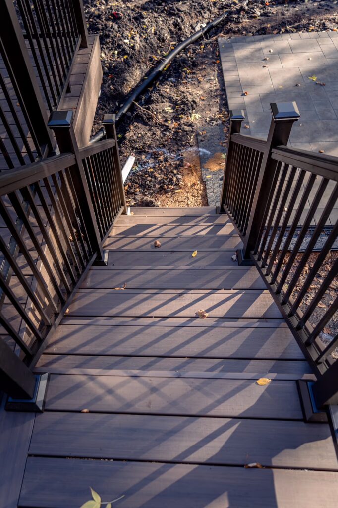 Top view of additional PVC staircase during sunset. 