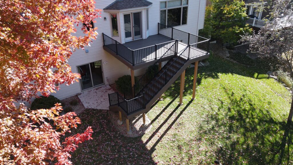 Aerial view of a PVC deck in autumn.